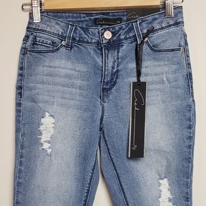 Cred NY High Rise Skinny Ankle Distressed Stretch Raw Hem Size 1  Mid Jeans